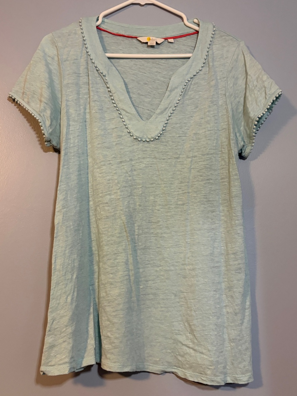 Boden Light Blue V-Neck Short Sleeve Tee Linen